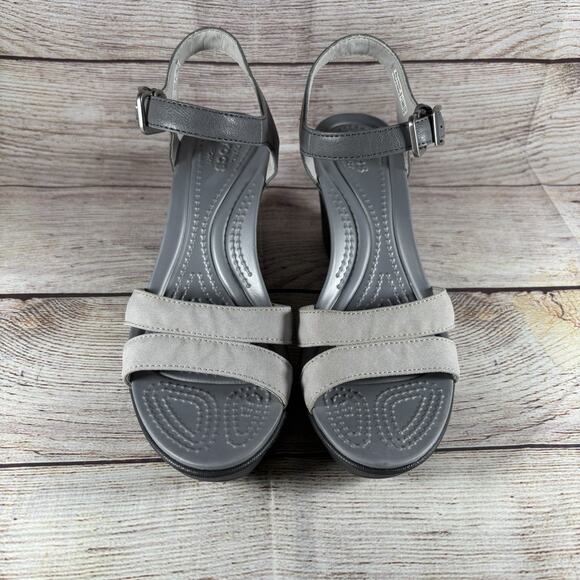 CROCS Sandals Womens Size 6 Leigh II Ankle Strap Platform Wedge Heel Gray - Picture 3 of 11